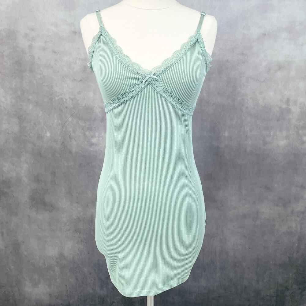 H&M‎ Divided Womens Babydoll Slip Dress S Ribbed Lace Trim Y2K Noughties Revival
